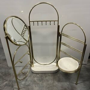 Gold Metal Vanity Organizer with Mirror